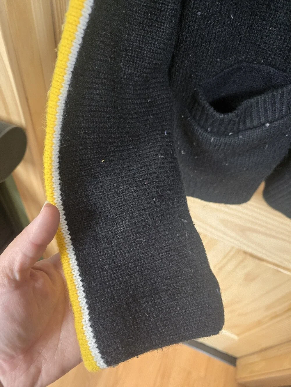Men's Black Turtleneck Sweater with Contrast Stripe Detail